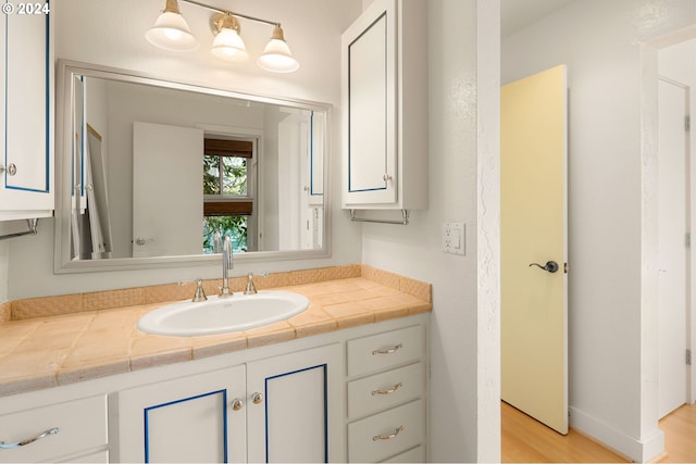 bathroom with vanity and wood-type flooring