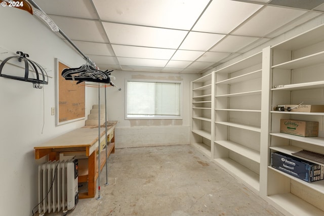 storage area with radiator heating unit