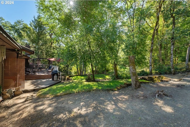 view of yard featuring a wooden deck