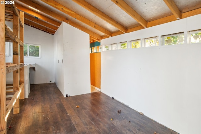 basement with dark wood-type flooring