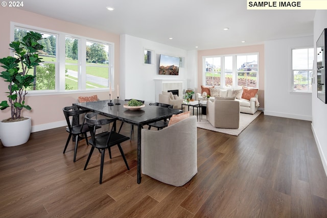 dining room with plenty of natural light and dark hardwood / wood-style flooring