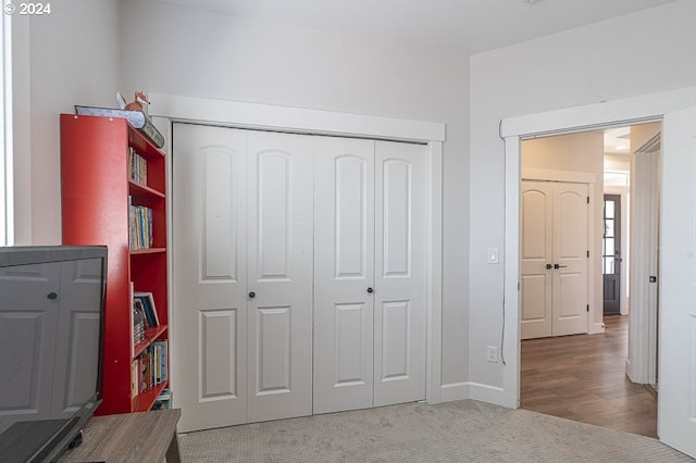 carpeted bedroom featuring a closet