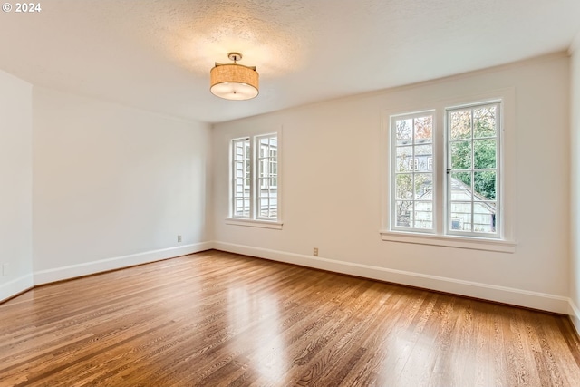 spare room with hardwood / wood-style floors and a textured ceiling