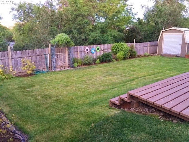 view of yard with a storage shed