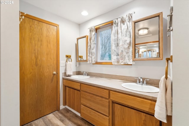 bathroom featuring wood-type flooring and vanity