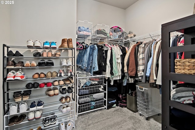 walk in closet with carpet