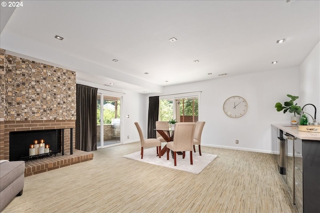 dining area with a fireplace