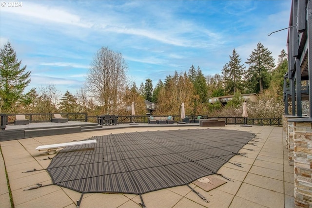 view of swimming pool featuring a patio