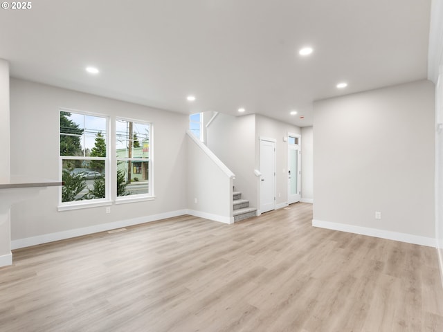 unfurnished living room with light hardwood / wood-style flooring