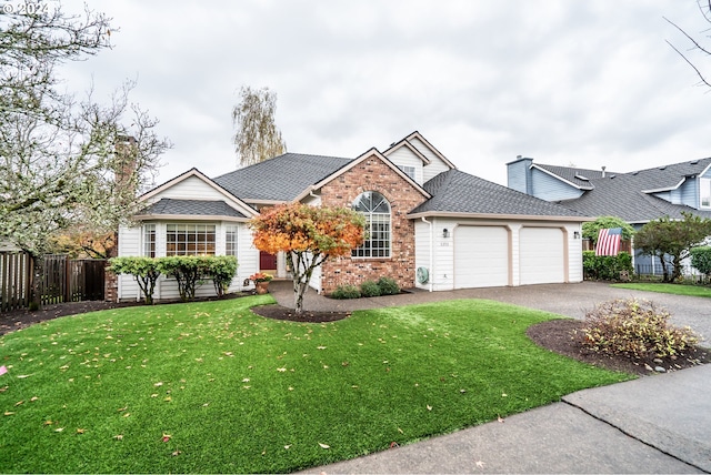 view of front of home featuring a front yard and a garage