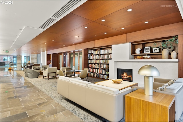 living room with a fireplace