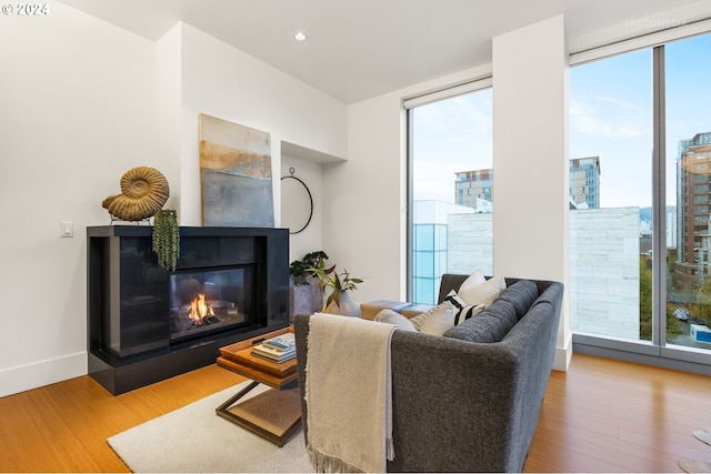 living room featuring a wealth of natural light and hardwood / wood-style floors