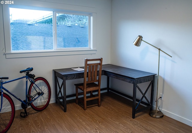 home office featuring hardwood / wood-style floors