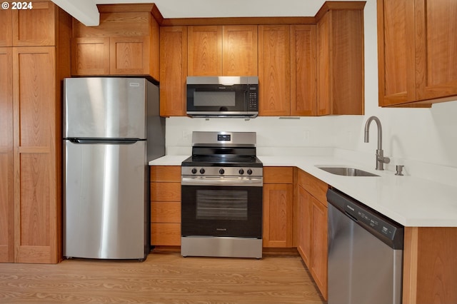 kitchen featuring sink, stainless steel appliances, and light hardwood / wood-style flooring