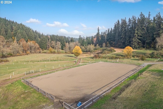 view of community with a lawn and a rural view