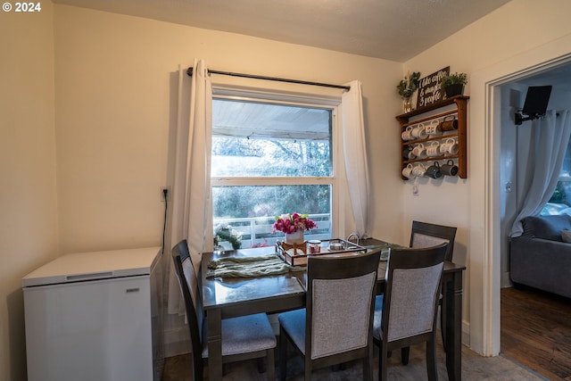 dining area with hardwood / wood-style floors