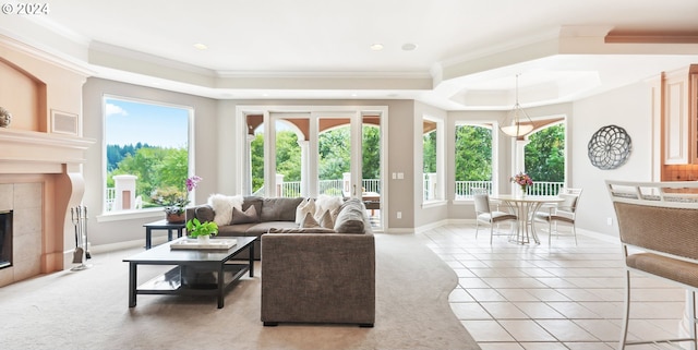 office area featuring french doors, light colored carpet, and crown molding