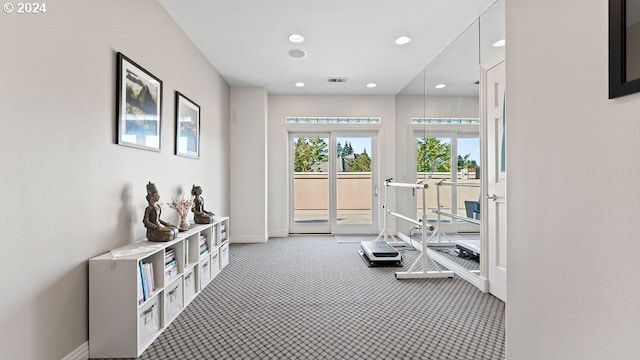 interior space with light hardwood / wood-style flooring and sink