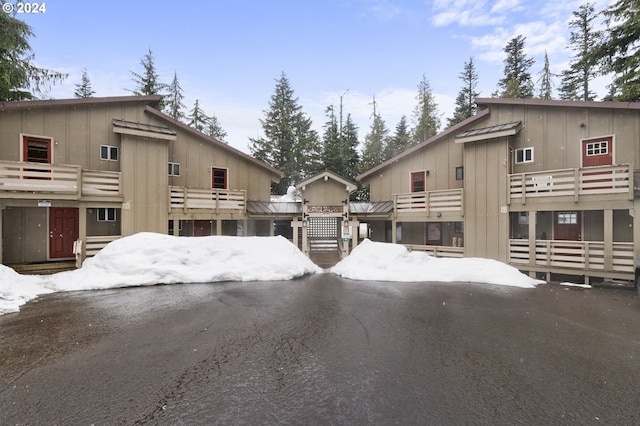 view of snow covered building