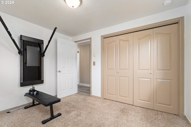 interior space featuring baseboards and light colored carpet