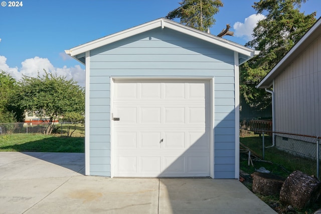 garage with wood walls