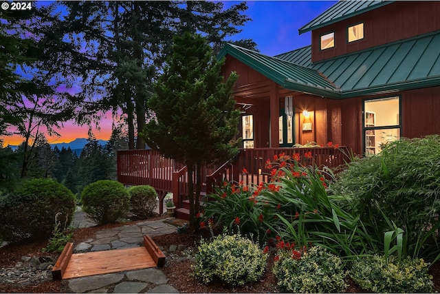 exterior space with a standing seam roof and metal roof