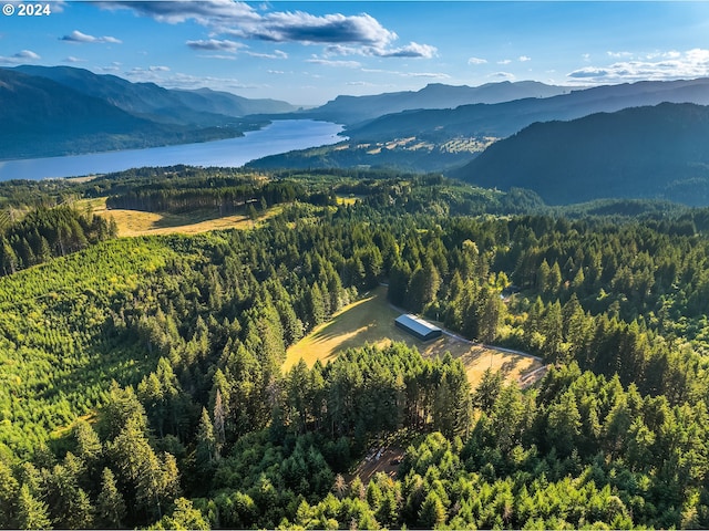 aerial view with a water and mountain view