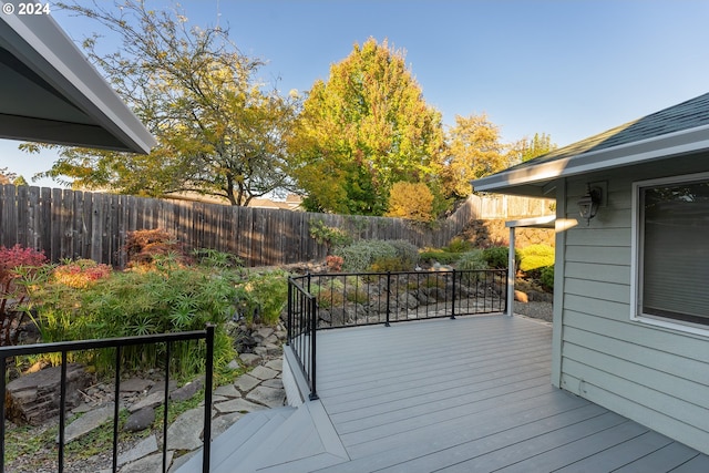 wooden deck featuring a fenced backyard