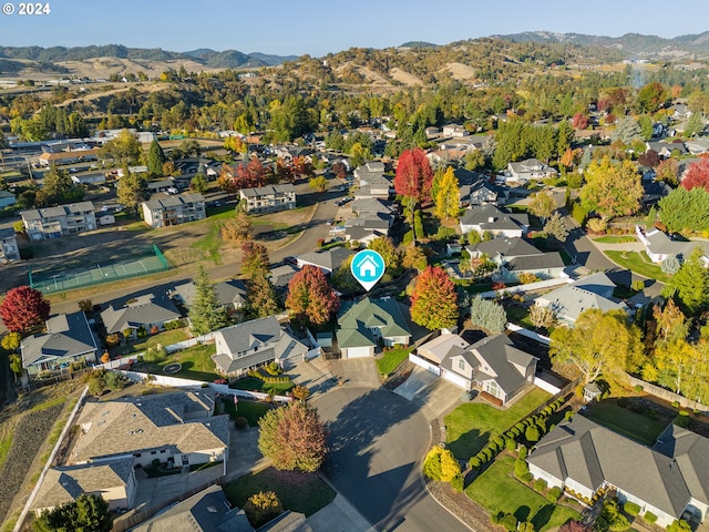 aerial view featuring a residential view and a mountain view
