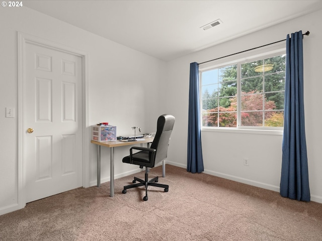 view of carpeted home office