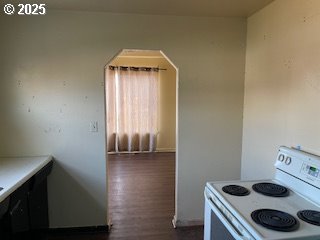 3214 W 10th St, The Dalles, OR 97058 - kitchen with electric stove, dark wood-type flooring, and light countertops