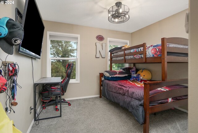 bedroom featuring carpet flooring and multiple windows