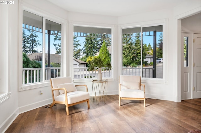 sitting room with wood-type flooring