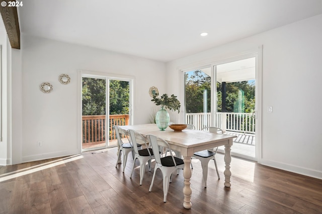 dining room with dark wood-type flooring