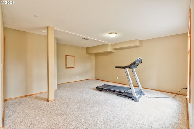 exercise area featuring carpet flooring