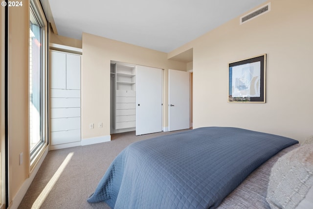 carpeted bedroom with a closet