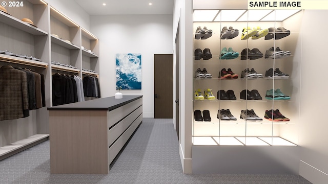 walk in closet featuring carpet floors