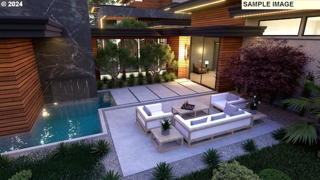 exterior space featuring a patio area and outdoor lounge area