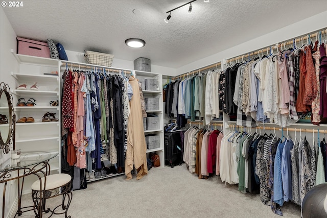 spacious closet featuring light colored carpet