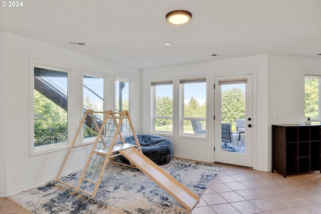 interior space featuring light tile patterned floors