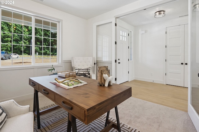 home office featuring light wood-type flooring