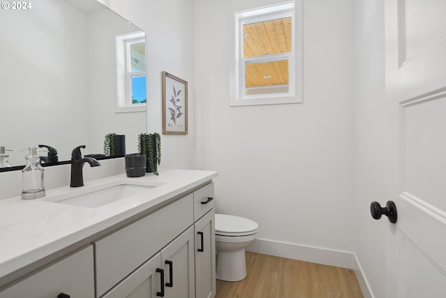 bathroom featuring toilet, vanity, and hardwood / wood-style flooring