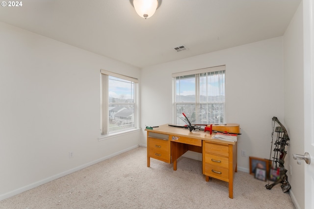 view of carpeted home office