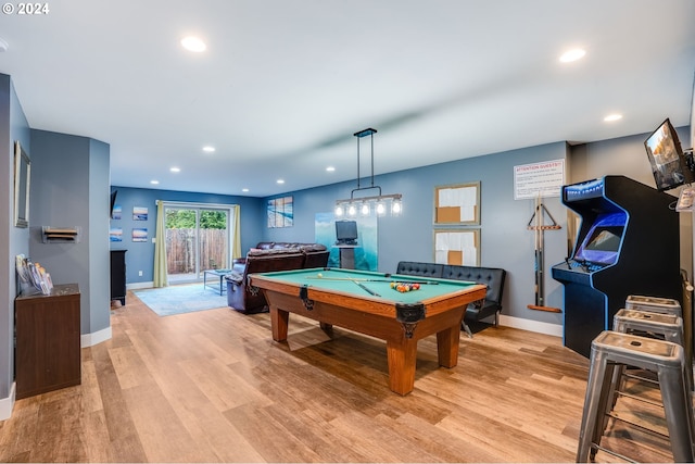 recreation room featuring pool table and light wood-type flooring