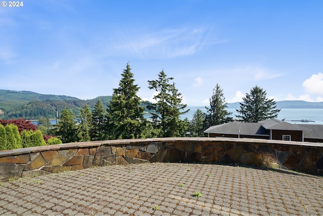 exterior space featuring a mountain view