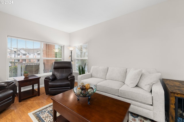 living room with light hardwood / wood-style flooring