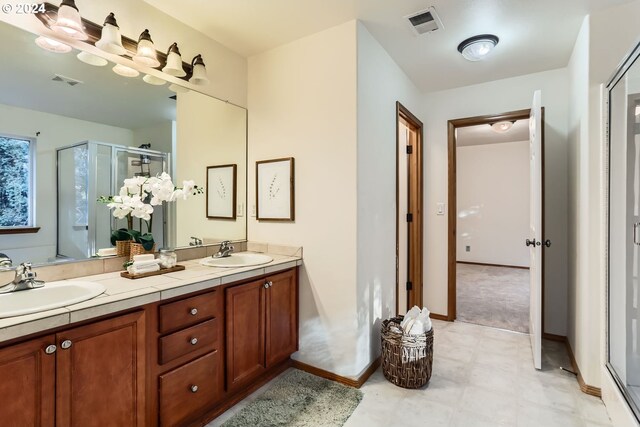 bathroom with vanity and walk in shower