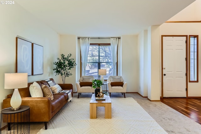 living room with light hardwood / wood-style flooring