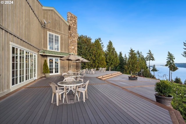 deck with a water view