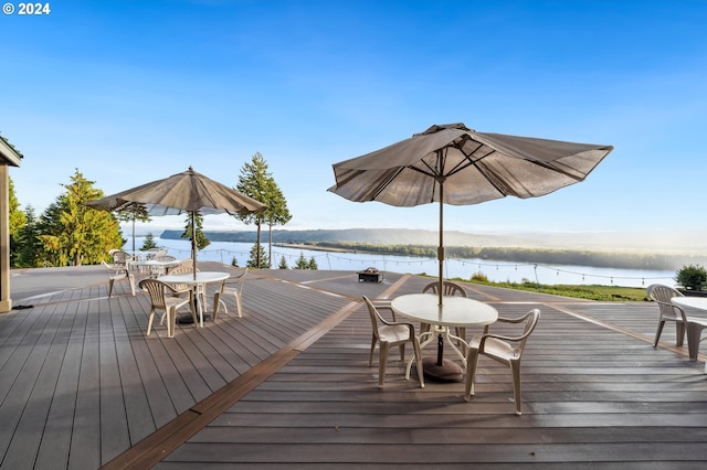 wooden terrace with a water view